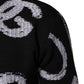 Black Nylon Wool Heart Print Pullover Sweater