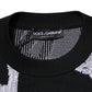 Black Nylon Wool Heart Print Pullover Sweater