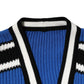 Blue Cotton Logo Patch Ribbed Knit Cardigan Sweater