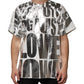 White Cotton Silver Metallic Slogan Print T-shirt