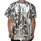 White Cotton Silver Metallic Slogan Print T-shirt