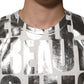 White Cotton Silver Metallic Slogan Print T-shirt