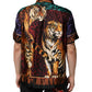 Multicolor Silk Tiger Print Hawaiian T-shirt