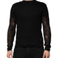 Black Linen Mesh Tattered Longsleeves T-shirt