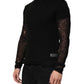 Black Linen Mesh Tattered Longsleeves T-shirt
