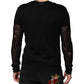 Black Linen Mesh Tattered Longsleeves T-shirt