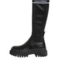Black White Polyester Socks High Boots Shoes