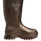 Metallic Bronze Pull On Rain Boots Shoes