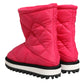 Pink White Viscose Padded Mid Calf Boots Shoes