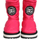 Pink White Viscose Padded Mid Calf Boots Shoes