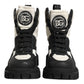 Black White Padded Mid Calf Lace Up Boots Shoes