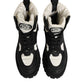Black White Padded Mid Calf Lace Up Boots Shoes