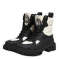 Black White Padded Mid Calf Lace Up Boots Shoes