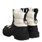 Black White Padded Mid Calf Lace Up Boots Shoes