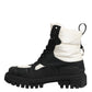 Black White Padded Mid Calf Lace Up Boots Shoes