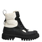 Black White Padded Mid Calf Lace Up Boots Shoes