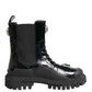 Black Crystal Embellished Combat Boots Shoes