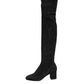 Black Suede Leather Knee High Boots Shoes