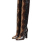 Brown Python Snakeskin Print Riding Boots Shoes