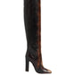 Brown Python Snakeskin Print Riding Boots Shoes