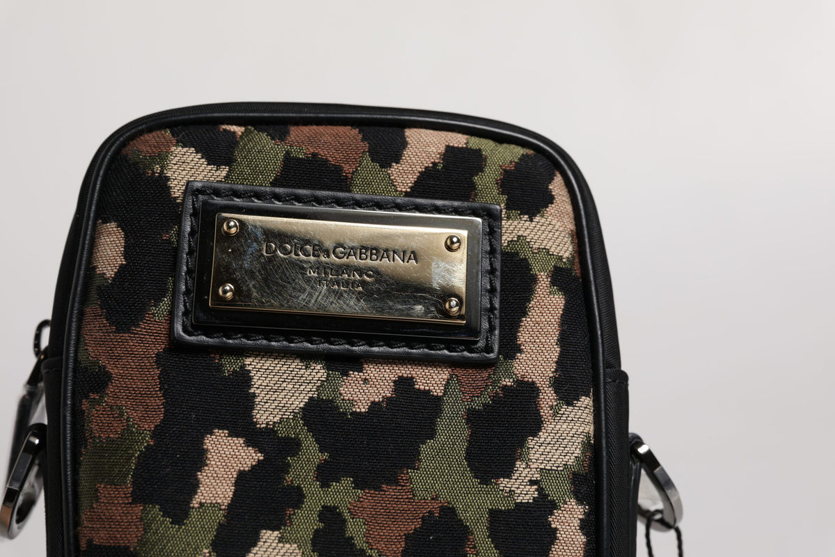 Multicolor Leopard Jacquard Logo Plaque Neck Strap Bag