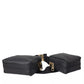 Black Calfskin Leather Double Waist Belt Fanny Pack Bag
