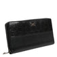 Black Leather Logo Plaque Zip Around Continental Wallet