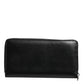 Black Leather DG Plaque Zip Around Continental Wallet