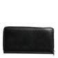 Black Leather DG Plaque Zip Around Continental Wallet