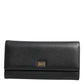 Black Leather Logo Plaque Card Holder Trifold Wallet