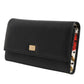 Black Leather Logo Plaque Card Holder Trifold Wallet