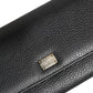 Black Leather Logo Plaque Card Holder Trifold Wallet