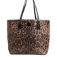 Brown Leopard GLAM Leather Logo Plaque Tote Bag