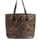 Brown Leopard GLAM Leather Logo Plaque Tote Bag