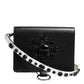 Black Leather Crystal Embellished Card Holder Wallet