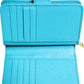 Light Blue Leather Bifold Continental Clutch Wallet