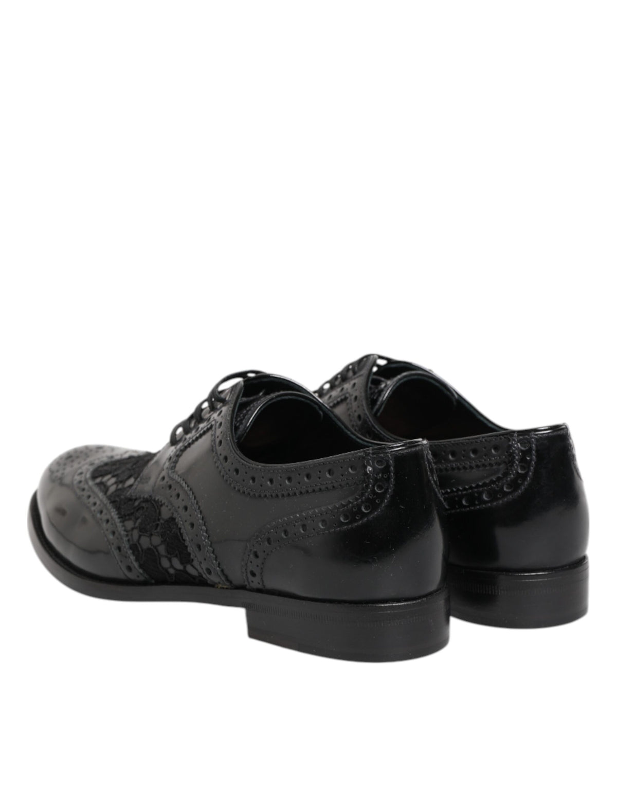 Black Leather Floral Lace Dress Formal  Shoes