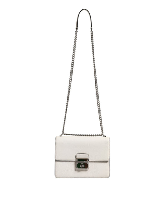 White Rosalia Small Calfskin Chain Shoulder Strap Bag