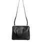 Black Calf Leather Logo Plaque Shoulder Tote Bag