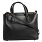 Black Calf Leather Logo Plaque Shoulder Tote Bag