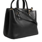 Black Calf Leather Logo Plaque Shoulder Tote Bag