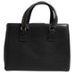 Black Calf Leather Logo Plaque Shoulder Tote Bag
