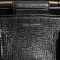 Black Calf Leather Logo Plaque Shoulder Tote Bag