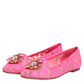 Pink Taormina Lace Crystals Flats Shoes