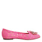 Pink Taormina Lace Crystals Flats Shoes
