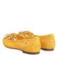 Yellow Taormina Lace Crystals Flats Shoes