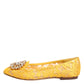 Yellow Taormina Lace Crystals Flats Shoes