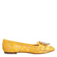 Yellow Taormina Lace Crystals Flats Shoes