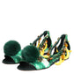Green Mink Fur Satin Banana Leaf Sandals Shoes