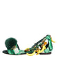Green Mink Fur Satin Banana Leaf Sandals Shoes